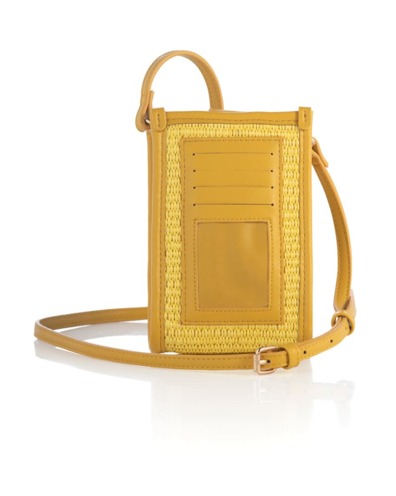 Front of a model wearing a size One-size Amalfi Phone Holder in Yellow by Shiraleah. | dia_product_style_image_id:268959